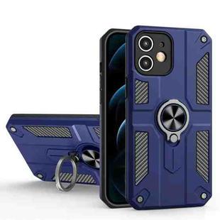 Carbon Fiber Pattern PC + TPU Protective Case with Ring Holder For iPhone 12(Sapphire Blue)