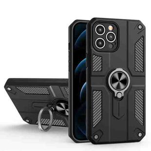 Carbon Fiber Pattern PC + TPU Protective Case with Ring Holder For iPhone 12 Pro(Black)