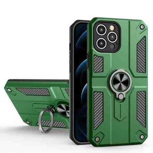 Carbon Fiber Pattern PC + TPU Protective Case with Ring Holder For iPhone 12 Pro(Dark Green)