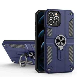 Carbon Fiber Pattern PC + TPU Protective Case with Ring Holder For iPhone 12 Pro Max(Sapphire Blue)