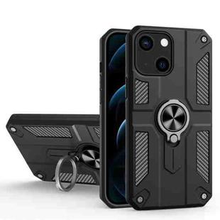 Carbon Fiber Pattern PC + TPU Protective Case with Ring Holder For iPhone 13 mini(Black)