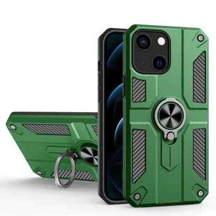 Carbon Fiber Pattern PC + TPU Protective Case with Ring Holder For iPhone 13 mini(Dark Green)