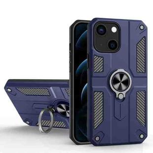 Carbon Fiber Pattern PC + TPU Protective Case with Ring Holder For iPhone 13(Sapphire Blue)