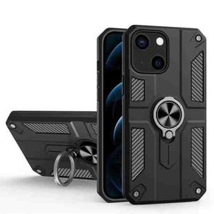 Carbon Fiber Pattern PC + TPU Protective Case with Ring Holder For iPhone 13(Black)