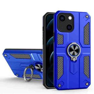 Carbon Fiber Pattern PC + TPU Protective Case with Ring Holder For iPhone 13(Dark Blue)