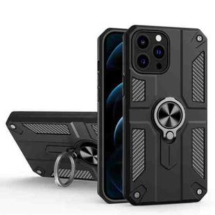 For iPhone 13 Pro Max Carbon Fiber Pattern PC + TPU Protective Case with Ring Holder (Black)