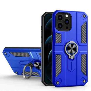 For iPhone 13 Pro Max Carbon Fiber Pattern PC + TPU Protective Case with Ring Holder (Dark Blue)