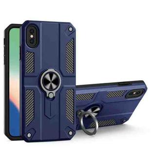 For iPhone X / XS Carbon Fiber Pattern PC + TPU Protective Case with Ring Holder(Sapphire Blue)