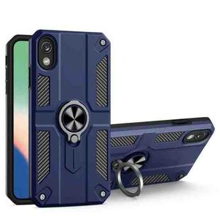 Carbon Fiber Pattern PC + TPU Protective Case with Ring Holder For iPhone XR(Sapphire Blue)