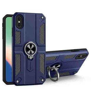 Carbon Fiber Pattern PC + TPU Protective Case with Ring Holder For iPhone XS Max(Sapphire Blue)