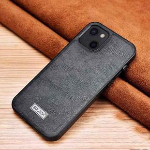 For iPhone 13 SULADA Shockproof TPU + Handmade Leather Protective Case(Black)