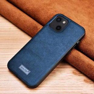 For iPhone 13 SULADA Shockproof TPU + Handmade Leather Protective Case(Blue)
