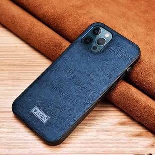 For iPhone 13 Pro SULADA Shockproof TPU + Handmade Leather Protective Case (Blue)