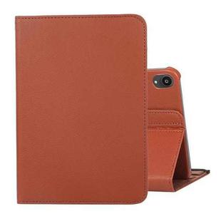 For iPad mini 6 360 Degree Rotation Litchi Texture Flip Leather Tablet Case with Holder(Brown)