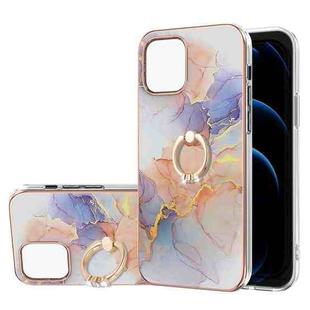 For iPhone 13 mini Electroplating Pattern IMD TPU Shockproof Case with Rhinestone Ring Holder (Milky Way White Marble)