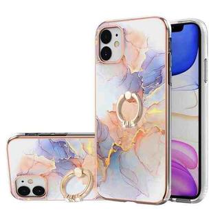 For iPhone 11 Electroplating Pattern IMD TPU Shockproof Case with Rhinestone Ring Holder (Milky Way White Marble)