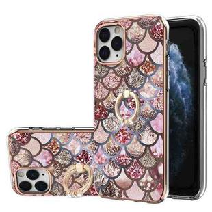 For iPhone 11 Pro Electroplating Pattern IMD TPU Shockproof Case with Rhinestone Ring Holder (Pink Scales)