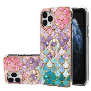 For iPhone 11 Pro Max Electroplating Pattern IMD TPU Shockproof Case with Rhinestone Ring Holder (Colorful Scales)