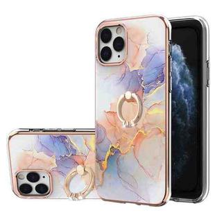 For iPhone 11 Pro Max Electroplating Pattern IMD TPU Shockproof Case with Rhinestone Ring Holder (Milky Way White Marble)