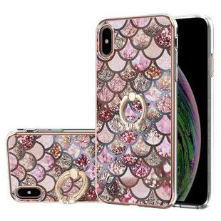 For iPhone X / XS Electroplating Pattern IMD TPU Shockproof Case with Rhinestone Ring Holder(Pink Scales)
