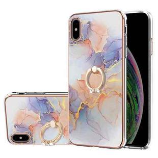 For iPhone XS Max Electroplating Pattern IMD TPU Shockproof Case with Rhinestone Ring Holder(Milky Way White Marble)