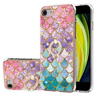 For iPhone SE 2022 / SE 2020 / 8 / 7 Electroplating Pattern IMD TPU Shockproof Case with Rhinestone Ring Holder(Colorful Scales)