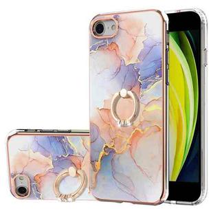 For iPhone SE 2022 / SE 2020 / 8 / 7 Electroplating Pattern IMD TPU Shockproof Case with Rhinestone Ring Holder(Milky Way White Marble)