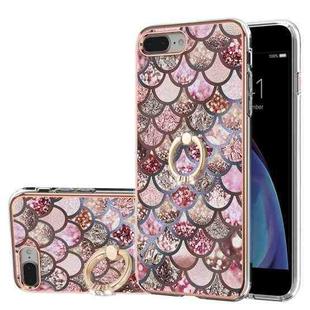 Electroplating Pattern IMD TPU Shockproof Case with Rhinestone Ring Holder For iPhone 8 Plus / 7 Plus(Pink Scales)