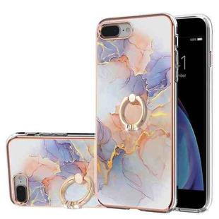 Electroplating Pattern IMD TPU Shockproof Case with Rhinestone Ring Holder For iPhone 8 Plus / 7 Plus(Milky Way White Marble)