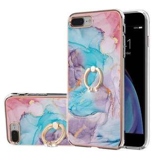 Electroplating Pattern IMD TPU Shockproof Case with Rhinestone Ring Holder For iPhone 8 Plus / 7 Plus(Milky Way Blue Marble)