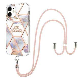 For iPhone 12 mini Electroplating Splicing Marble Flower Pattern TPU Shockproof Case with Lanyard (Imperial Crown)
