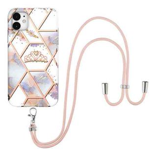 For iPhone 11 Electroplating Splicing Marble Flower Pattern TPU Shockproof Case with Lanyard (Imperial Crown)