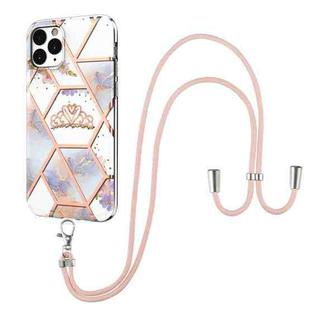For iPhone 11 Pro Electroplating Splicing Marble Flower Pattern TPU Shockproof Case with Lanyard (Imperial Crown)