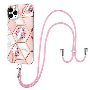For iPhone 11 Pro Max Electroplating Splicing Marble Flower Pattern TPU Shockproof Case with Lanyard (Pink Flower)