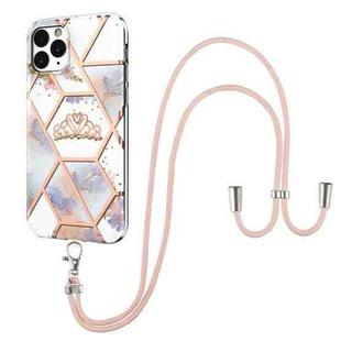 For iPhone 11 Pro Max Electroplating Splicing Marble Flower Pattern TPU Shockproof Case with Lanyard (Imperial Crown)