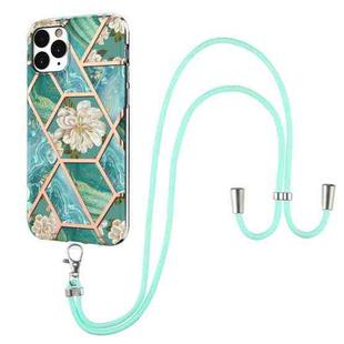 For iPhone 11 Pro Max Electroplating Splicing Marble Flower Pattern TPU Shockproof Case with Lanyard (Blue Flower)