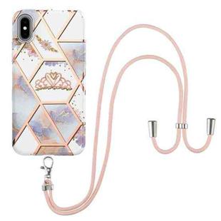 For iPhone X / XS Electroplating Splicing Marble Flower Pattern TPU Shockproof Case with Lanyard(Imperial Crown)