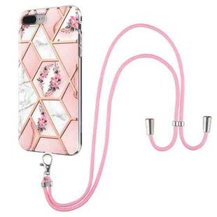 Electroplating Splicing Marble Flower Pattern TPU Shockproof Case with Lanyard For iPhone 8 Plus / 7 Plus(Pink Flower)