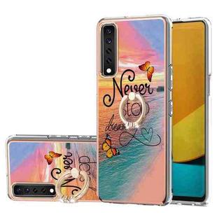 For LG Stylo 7 4G Electroplating Pattern IMD TPU Shockproof Case with Rhinestone Ring Holder(Dream Chasing Butterfly)