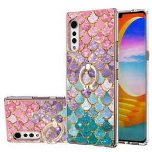 For LG Velvet 4G / Velvet 5G / G9 Electroplating Pattern IMD TPU Shockproof Case with Rhinestone Ring Holder(Colorful Scales)