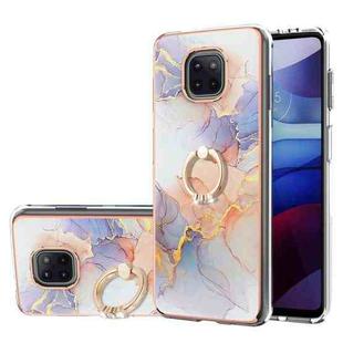 For Motorola Moto G Power 2021 Electroplating Pattern IMD TPU Shockproof Case with Rhinestone Ring Holder(Milky Way White Marble)