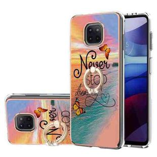 For Motorola Moto G Power 2021 Electroplating Pattern IMD TPU Shockproof Case with Rhinestone Ring Holder(Dream Chasing Butterfly)