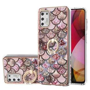 For Motorola Moto G Stylus 2021 Electroplating Pattern IMD TPU Shockproof Case with Rhinestone Ring Holder(Pink Scales)