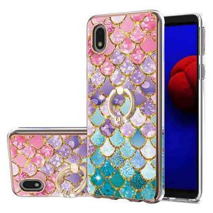 For Samsung Galaxy A01 Core Electroplating Pattern IMD TPU Shockproof Case with Rhinestone Ring Holder(Colorful Scales)