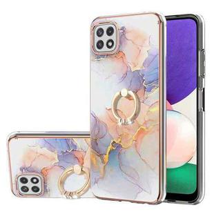 For Samsung Galaxy A22 5G US Version Electroplating Pattern IMD TPU Shockproof Case with Rhinestone Ring Holder(Milky Way White Marble)