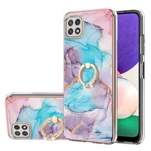 For Samsung Galaxy A22 5G US Version Electroplating Pattern IMD TPU Shockproof Case with Rhinestone Ring Holder(Milky Way Blue Marble)