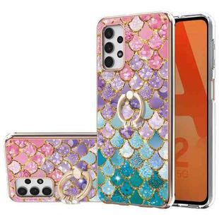 For Samsung Galaxy A32 5G Electroplating Pattern IMD TPU Shockproof Case with Rhinestone Ring Holder(Colorful Scales)