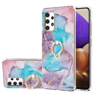 For Samsung Galaxy A32 4G EU Version Electroplating Pattern IMD TPU Shockproof Case with Rhinestone Ring Holder(Milky Way Blue Marble)