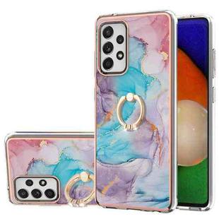 For Samsung Galaxy A52 4G/5G Electroplating Pattern IMD TPU Shockproof Case with Rhinestone Ring Holder(Milky Way Blue Marble)