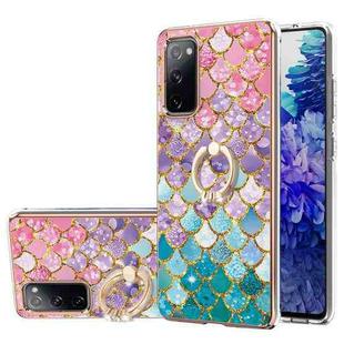 For Samsung Galaxy S20 FE 4G/5G Electroplating Pattern IMD TPU Shockproof Case with Rhinestone Ring Holder(Colorful Scales)